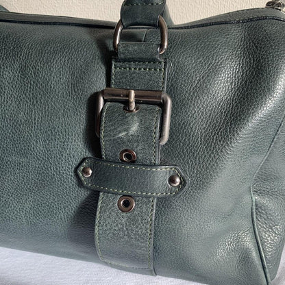 Longchamp Hand Bag Tote Purse Leather Dark Green Authentic