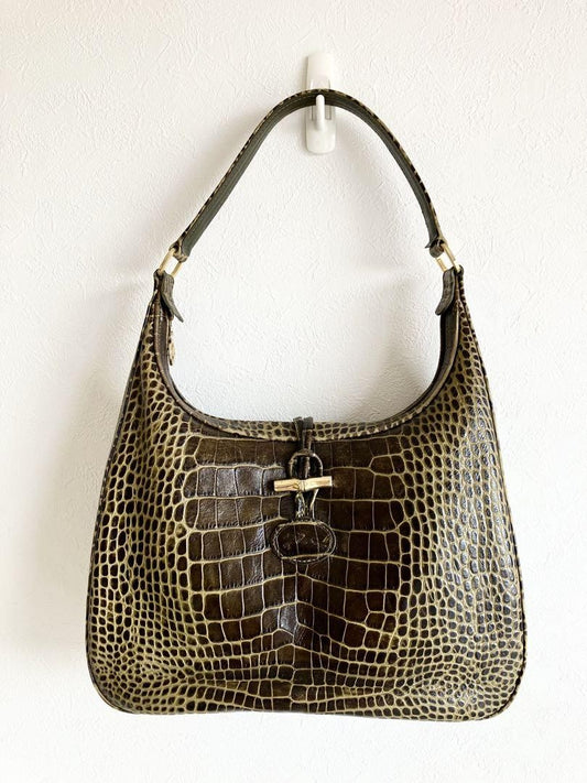 Longchamp Hand Bag Tote Purse Green Authentic