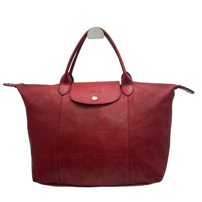 Longchamp Hand Bag Tote Purse Le Pliage Leather Red Authentic