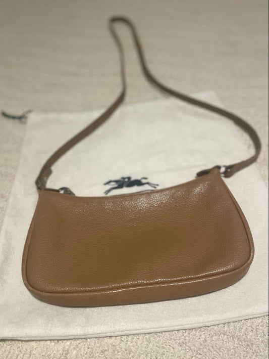 Longchamp Shoulder Bag Purse Beige Authentic