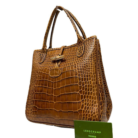 Longchamp Hand Bag Tote Purse Leather Brown Authentic