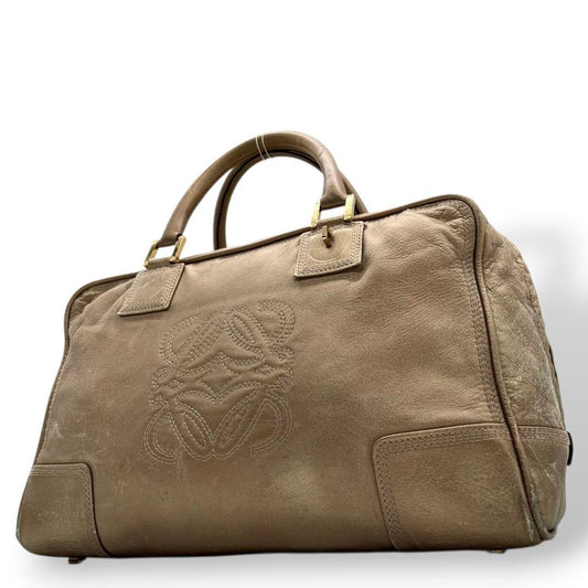 LOEWE Hand Bag Tote Purse Anagram Leather Beige Brown Authentic