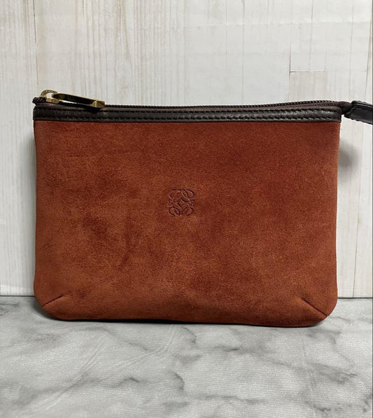 LOEWE Accessory Pouch Hand Pouch Anagram Suede Brown Authentic