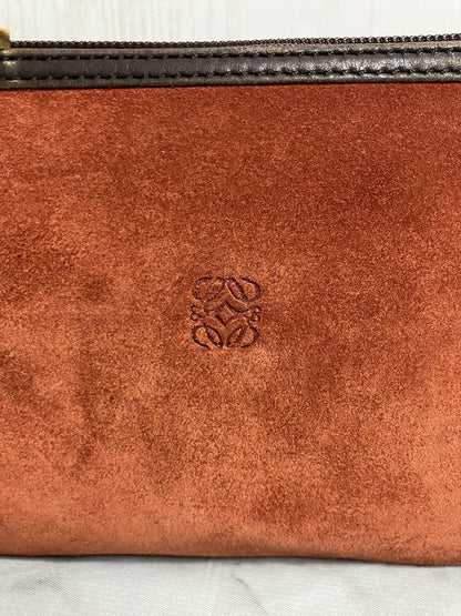 LOEWE Accessory Pouch Hand Pouch Anagram Suede Brown Authentic