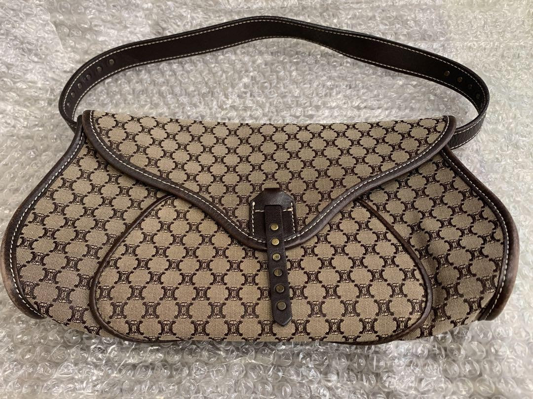 CELINE Accessory Pouch Hand Pouch Macadam Canvas Brown Authentic