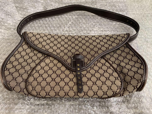 CELINE Accessory Pouch Hand Pouch Macadam Canvas Brown Authentic
