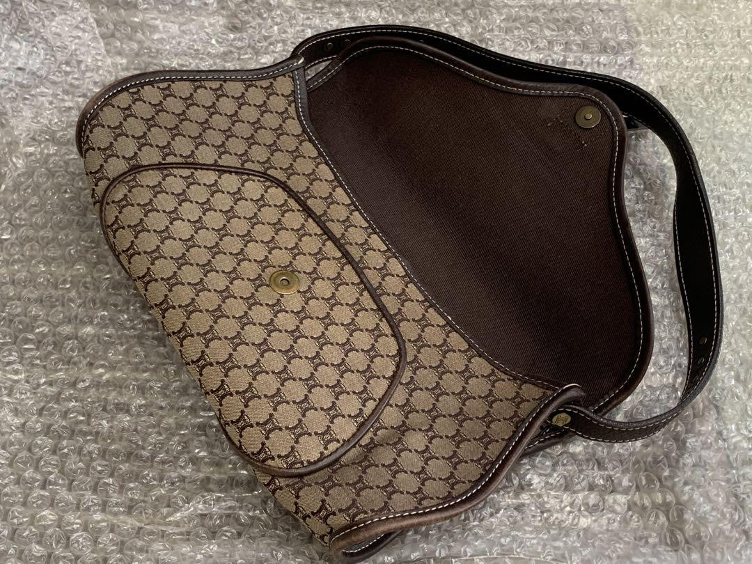 CELINE Accessory Pouch Hand Pouch Macadam Canvas Brown Authentic