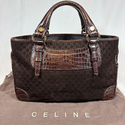 CELINE Hand Bag Tote Purse Boogie Macadam Leather Suede Brown Authentic