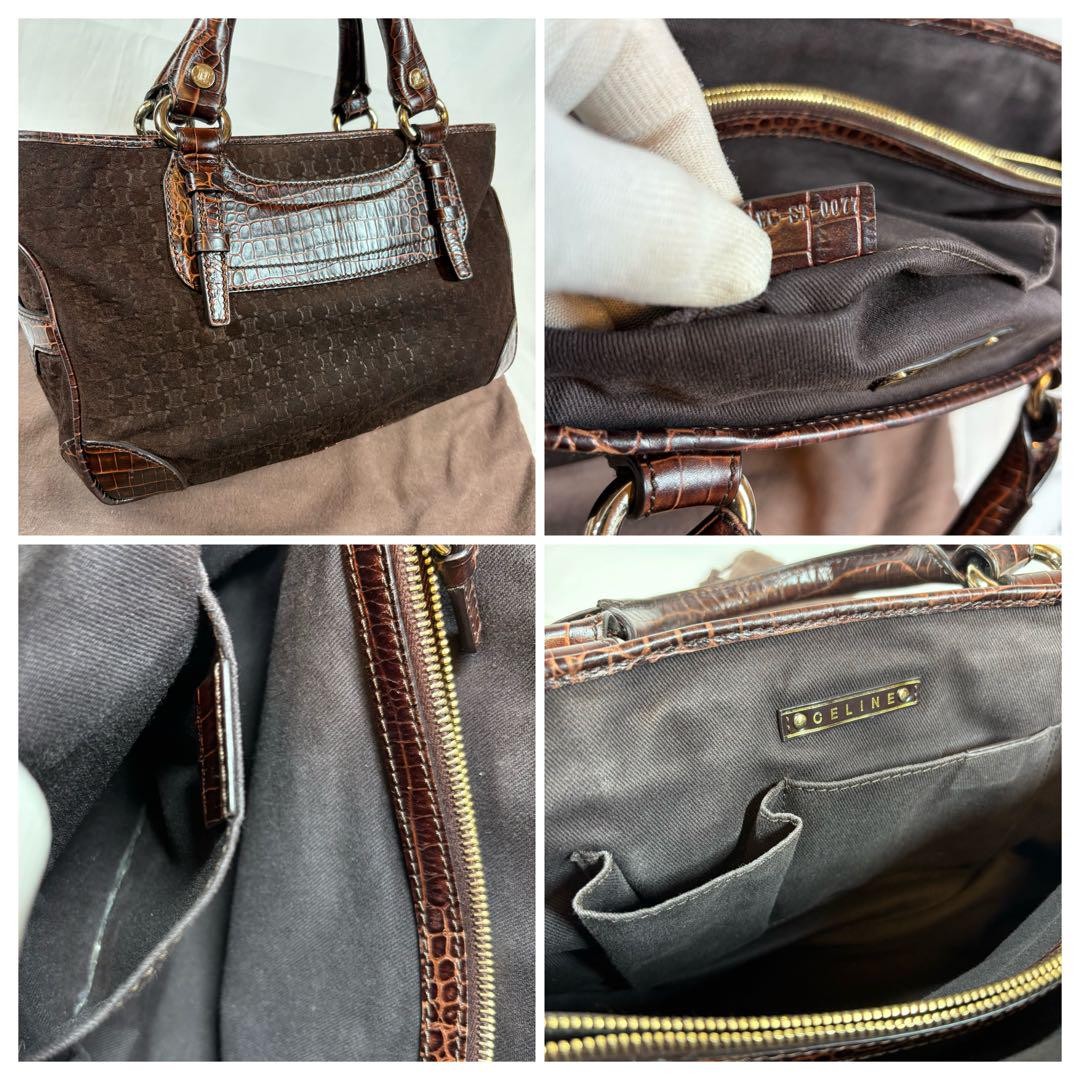 CELINE Hand Bag Tote Purse Boogie Macadam Leather Suede Brown Authentic