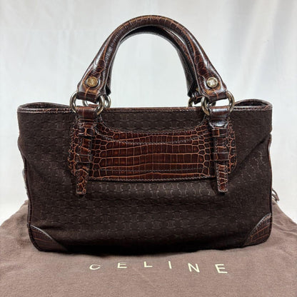 CELINE Hand Bag Tote Purse Boogie Macadam Leather Suede Brown Authentic