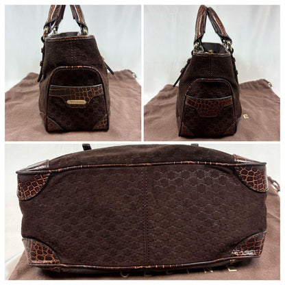 CELINE Hand Bag Tote Purse Boogie Macadam Leather Suede Brown Authentic