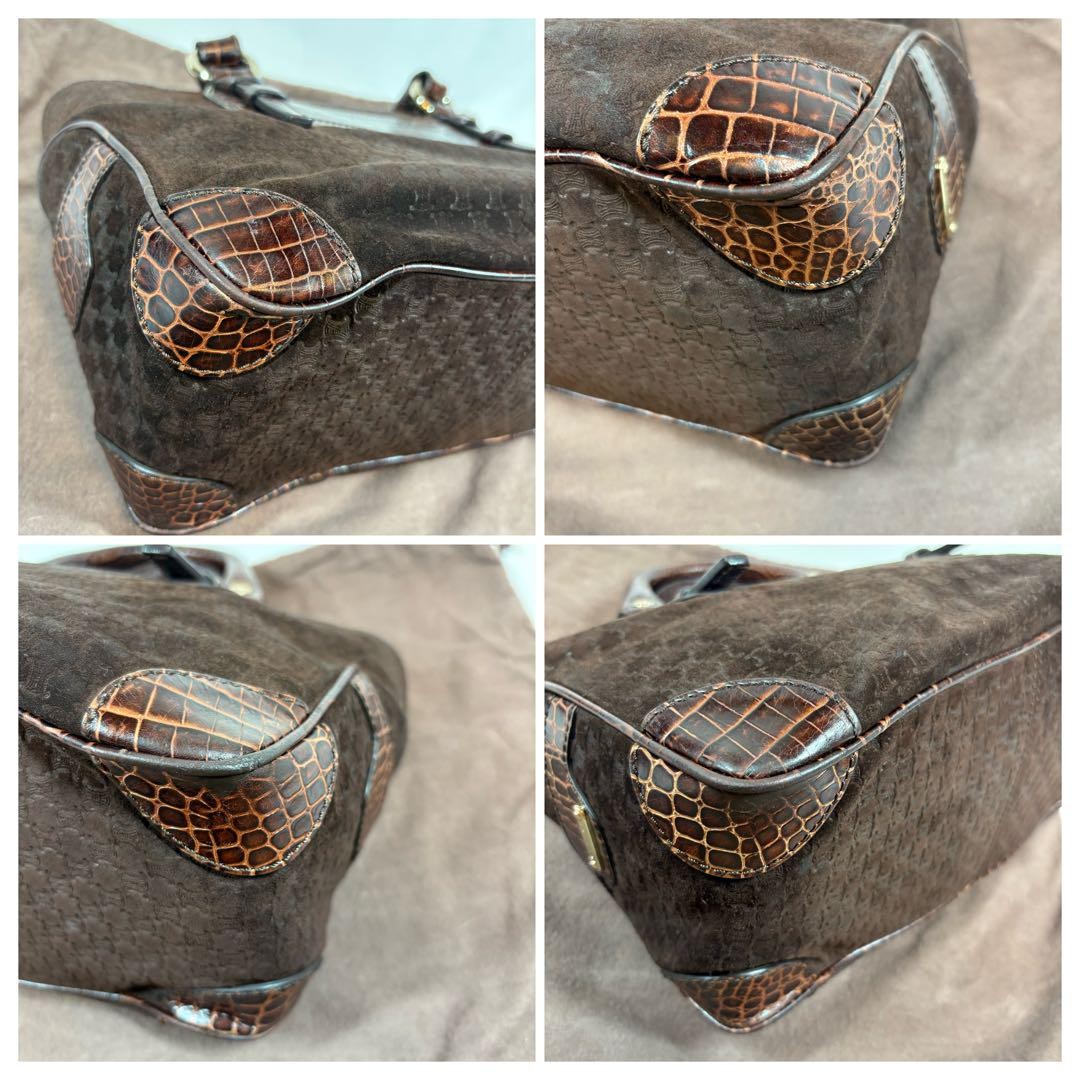 CELINE Hand Bag Tote Purse Boogie Macadam Leather Suede Brown Authentic