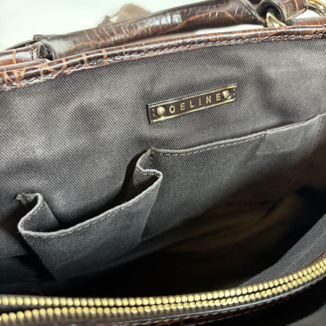 CELINE Hand Bag Tote Purse Boogie Macadam Leather Suede Brown Authentic