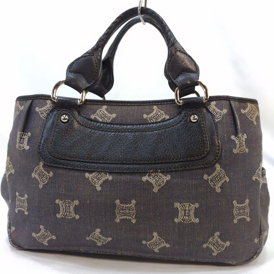 CELINE Hand Bag Tote Purse Boogie Macadam Leather Denim Authentic