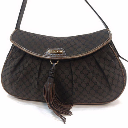 CELINE Shoulder Bag Purse Macadam Leather Canvas Brown Authentic