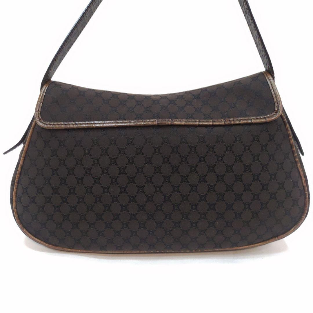 CELINE Shoulder Bag Purse Macadam Leather Canvas Brown Authentic