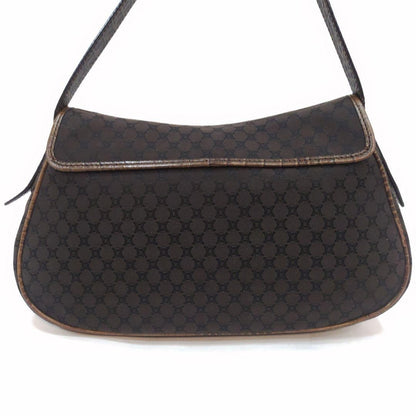 CELINE Shoulder Bag Purse Macadam Leather Canvas Brown Authentic