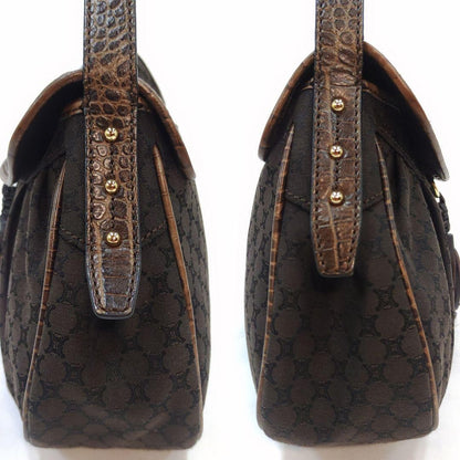 CELINE Shoulder Bag Purse Macadam Leather Canvas Brown Authentic