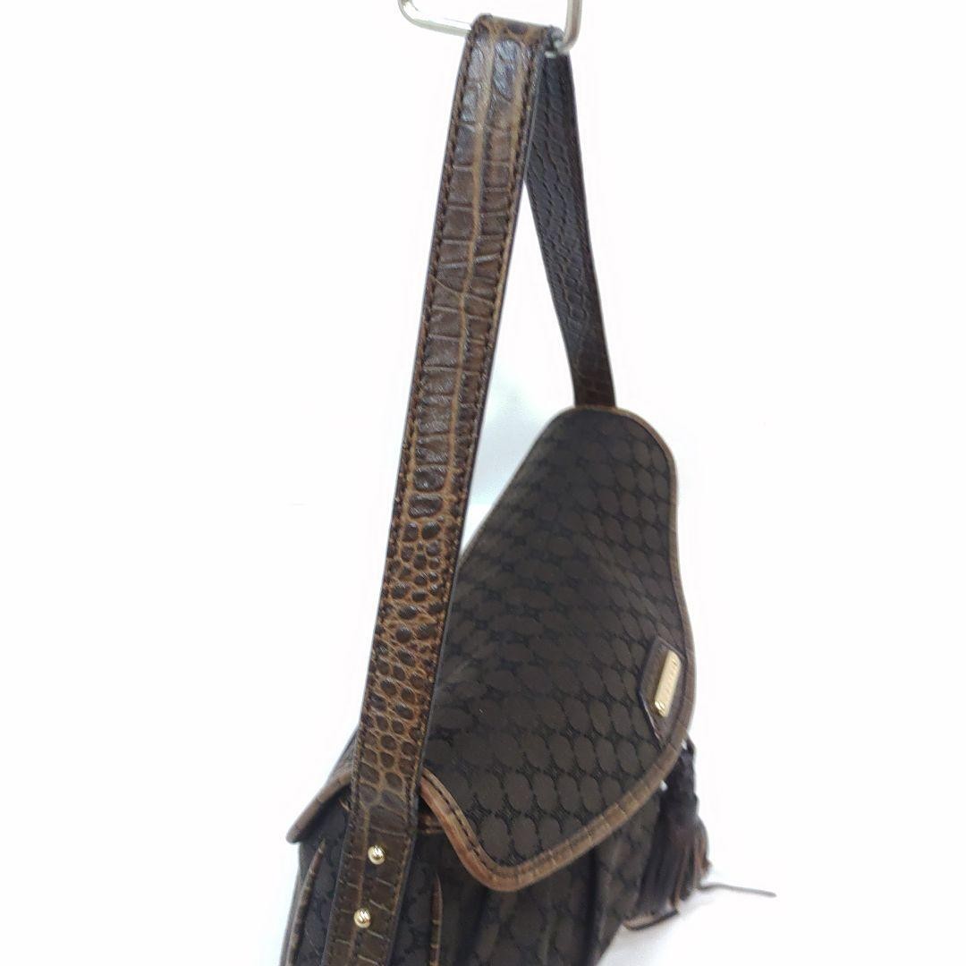 CELINE Shoulder Bag Purse Macadam Leather Canvas Brown Authentic