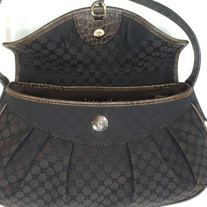 CELINE Shoulder Bag Purse Macadam Leather Canvas Brown Authentic