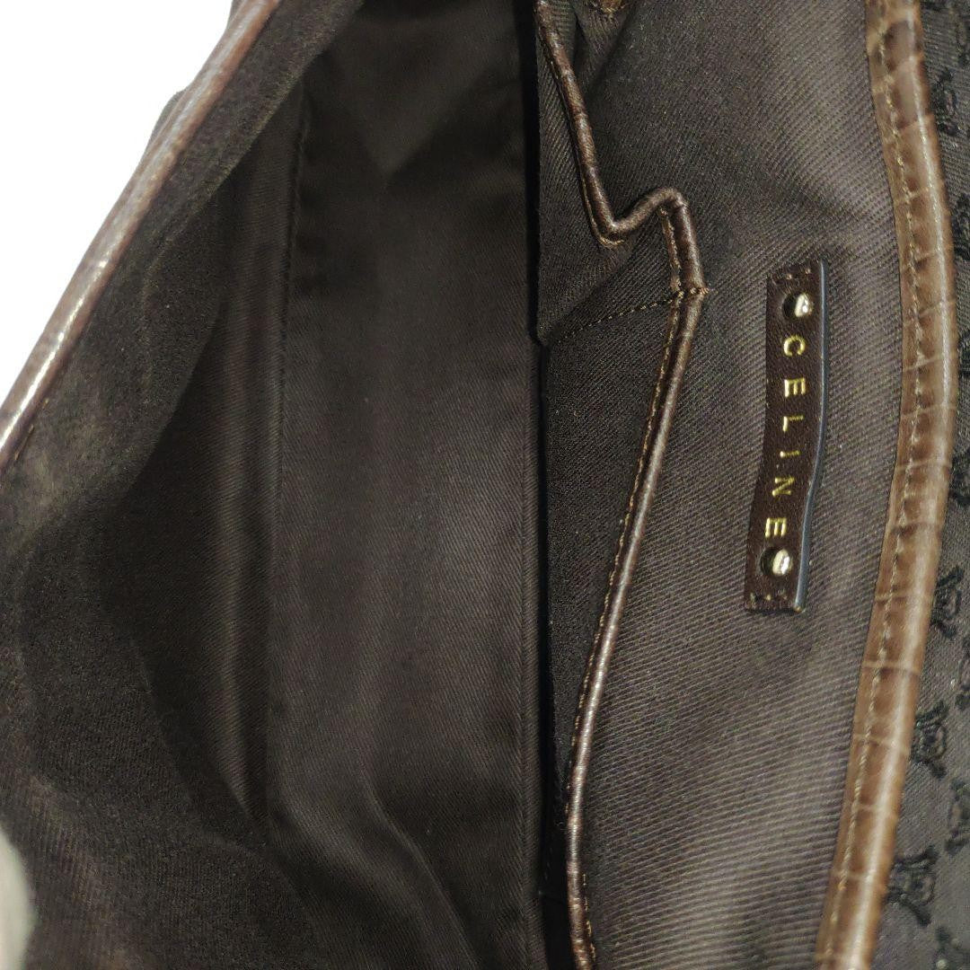 CELINE Shoulder Bag Purse Macadam Leather Canvas Brown Authentic