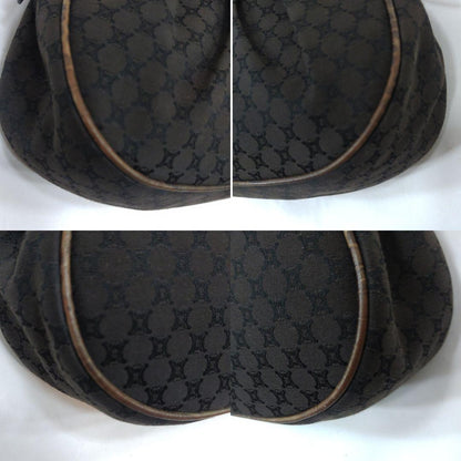 CELINE Shoulder Bag Purse Macadam Leather Canvas Brown Authentic
