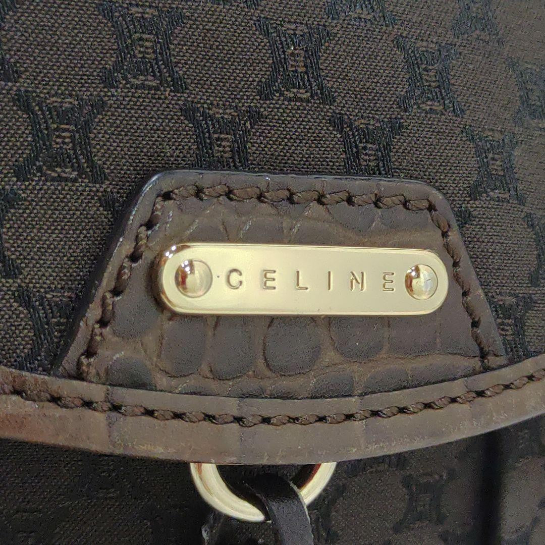 CELINE Shoulder Bag Purse Macadam Leather Canvas Brown Authentic