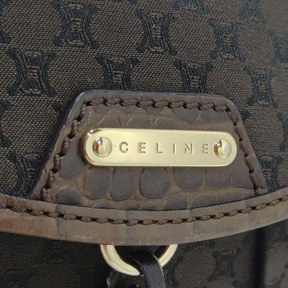 CELINE Shoulder Bag Purse Macadam Leather Canvas Brown Authentic