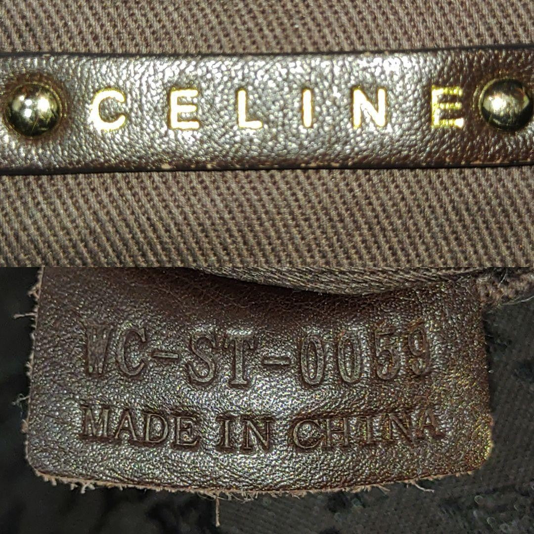 CELINE Shoulder Bag Purse Macadam Leather Canvas Brown Authentic