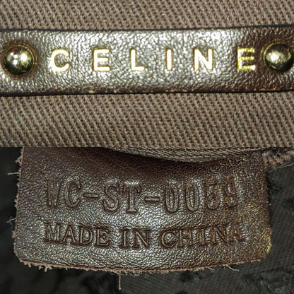 CELINE Shoulder Bag Purse Macadam Leather Canvas Brown Authentic