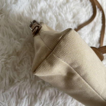 BURBERRY Shoulder Bag Purse Canvas Leather Camel Beige Authentic