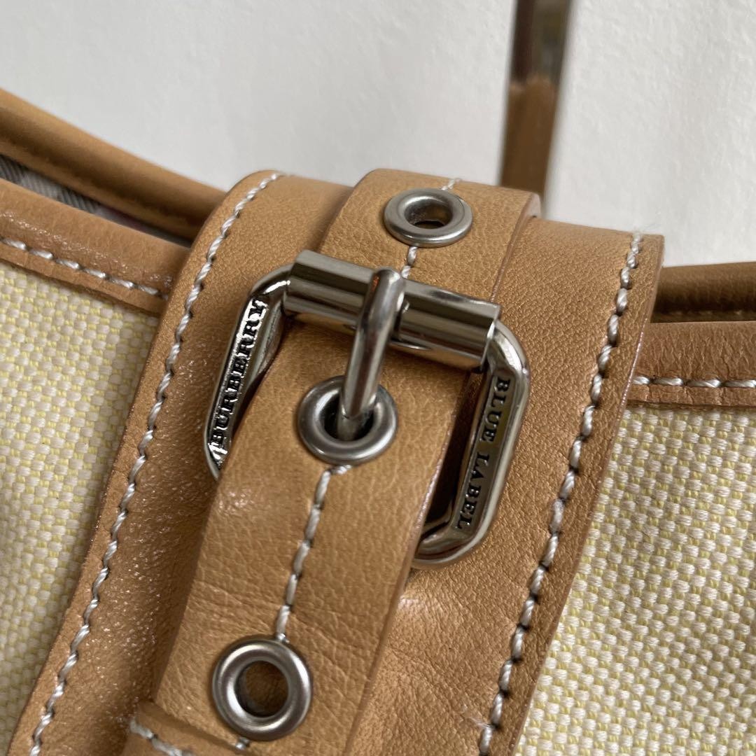 BURBERRY Shoulder Bag Purse Canvas Leather Camel Beige Authentic