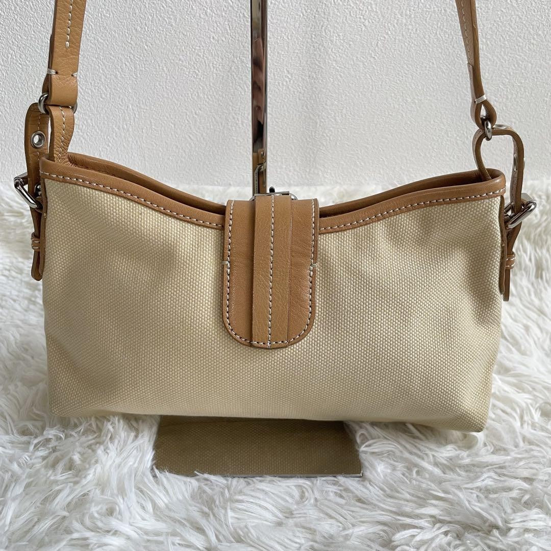 BURBERRY Shoulder Bag Purse Canvas Leather Camel Beige Authentic