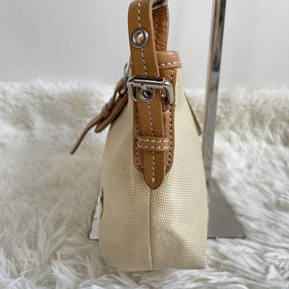 BURBERRY Shoulder Bag Purse Canvas Leather Camel Beige Authentic