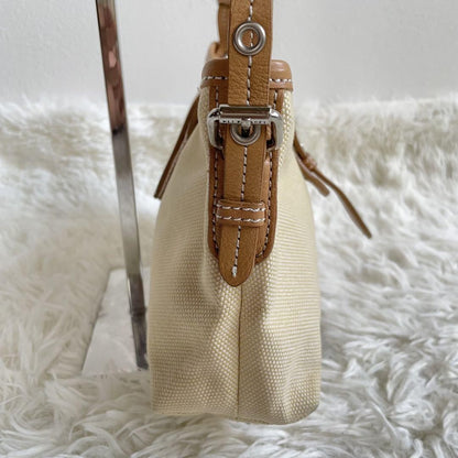BURBERRY Shoulder Bag Purse Canvas Leather Camel Beige Authentic
