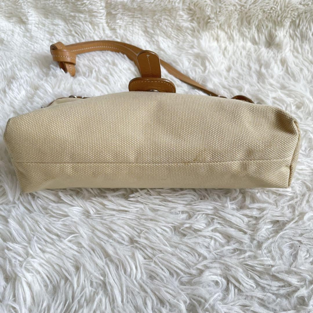 BURBERRY Shoulder Bag Purse Canvas Leather Camel Beige Authentic