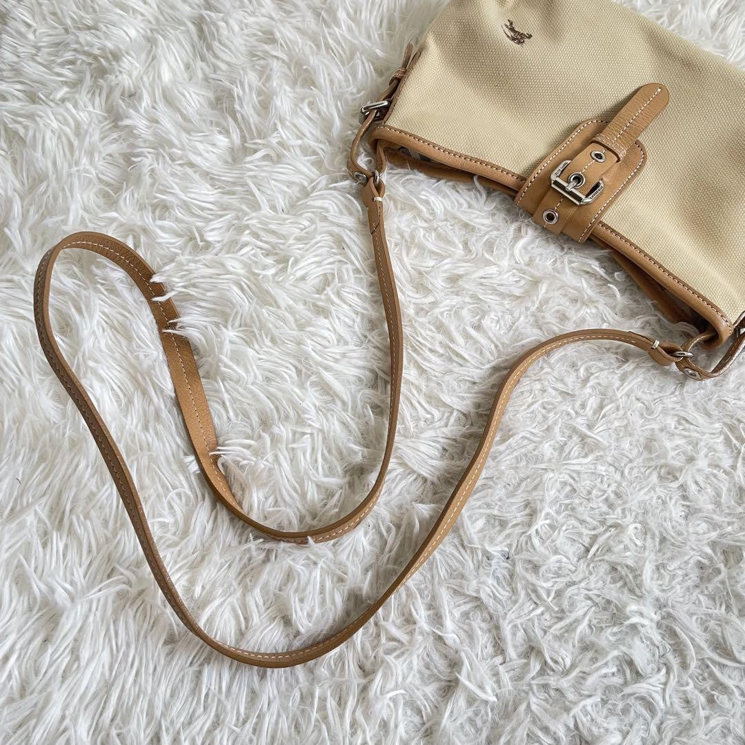 BURBERRY Shoulder Bag Purse Canvas Leather Camel Beige Authentic