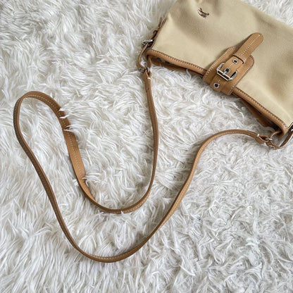 BURBERRY Shoulder Bag Purse Canvas Leather Camel Beige Authentic