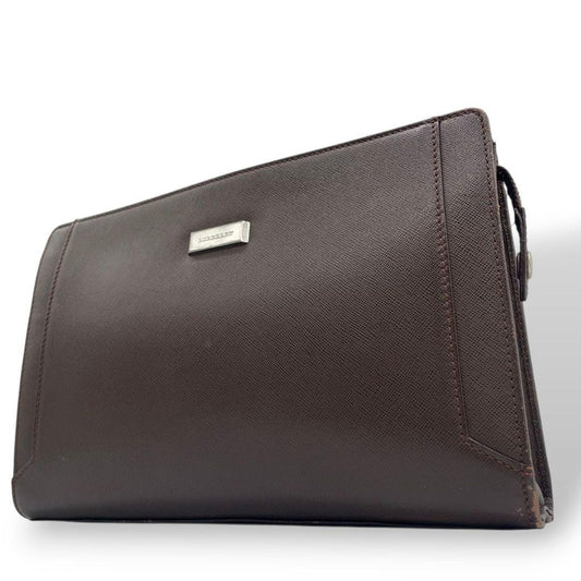 BURBERRY Clutch Bag Second Bag Leather Brown Authentic