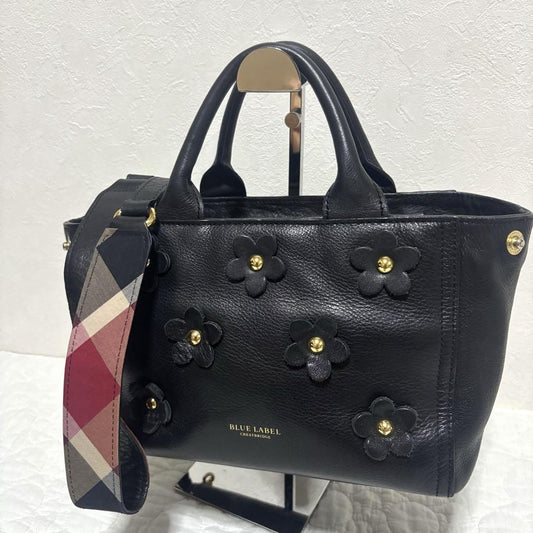 BURBERRY BLUE LABEL Hand Bag Tote Purse 2way Nova Check Leather Black Authentic