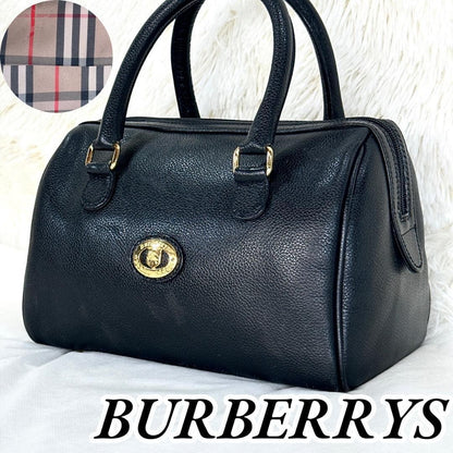 BURBERRY Mini Boston Bag Hand Bag Tote Purse Nova Check Leather Black Authentic