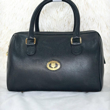 BURBERRY Mini Boston Bag Hand Bag Tote Purse Nova Check Leather Black Authentic