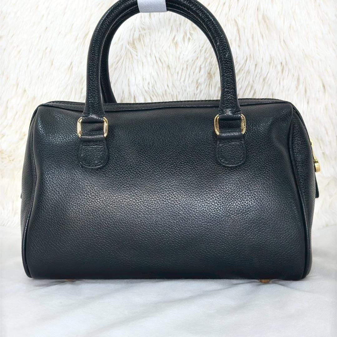 BURBERRY Mini Boston Bag Hand Bag Tote Purse Nova Check Leather Black Authentic
