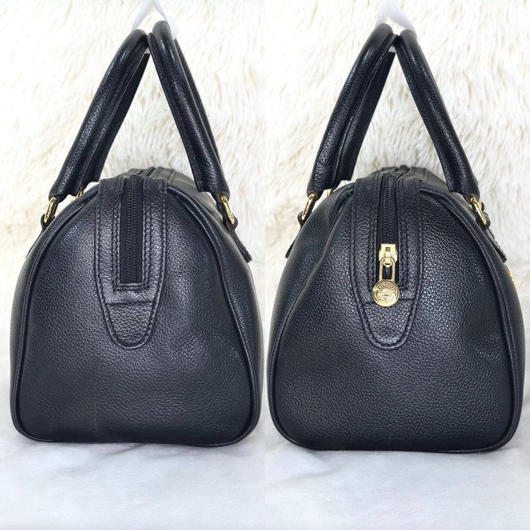 BURBERRY Mini Boston Bag Hand Bag Tote Purse Nova Check Leather Black Authentic
