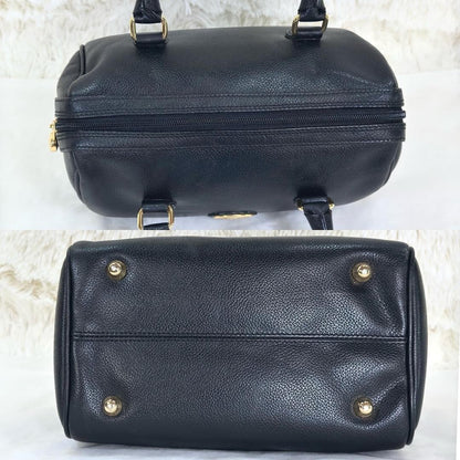 BURBERRY Mini Boston Bag Hand Bag Tote Purse Nova Check Leather Black Authentic