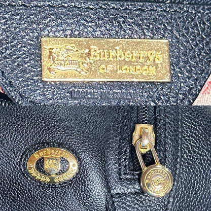 BURBERRY Mini Boston Bag Hand Bag Tote Purse Nova Check Leather Black Authentic