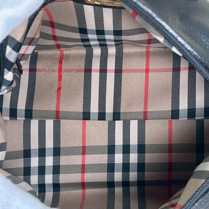 BURBERRY Mini Boston Bag Hand Bag Tote Purse Nova Check Leather Black Authentic