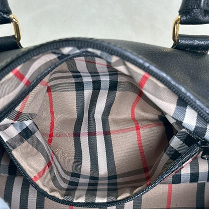 BURBERRY Mini Boston Bag Hand Bag Tote Purse Nova Check Leather Black Authentic