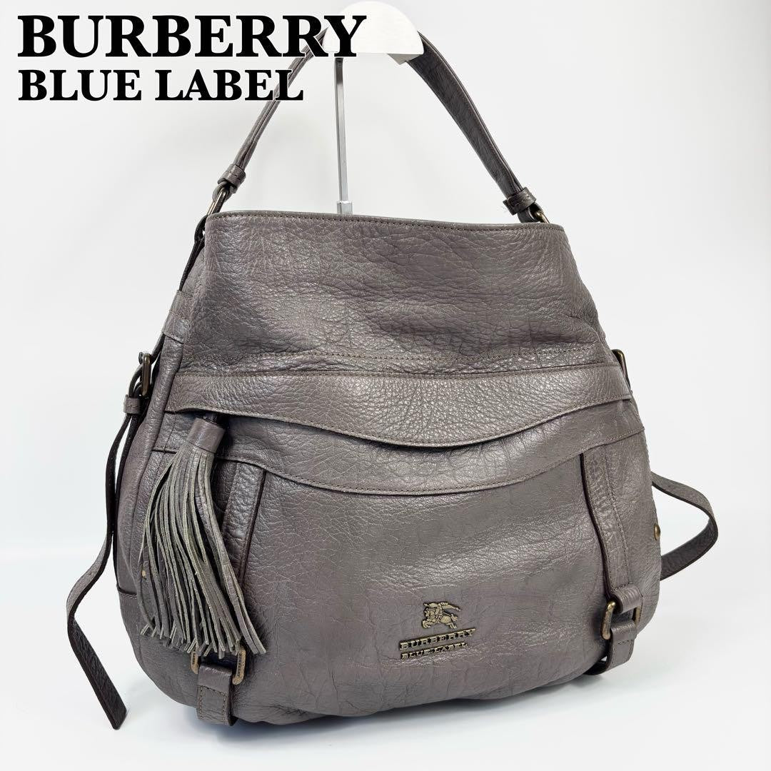 BURBERRY BLUE LABEL Shoulder Bag Purse Leather Greige Authentic