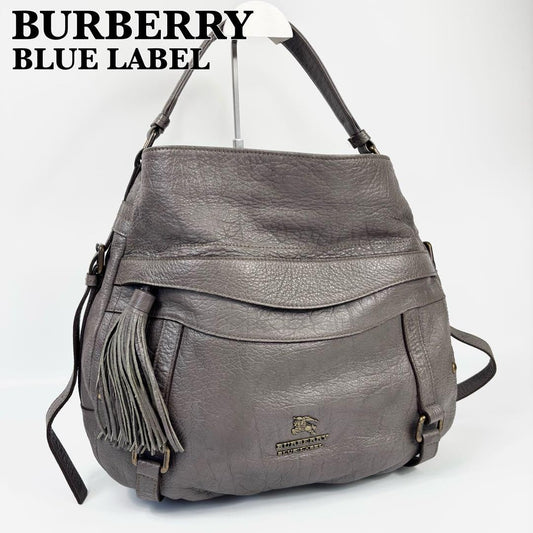 BURBERRY BLUE LABEL Shoulder Bag Purse Leather Greige Authentic